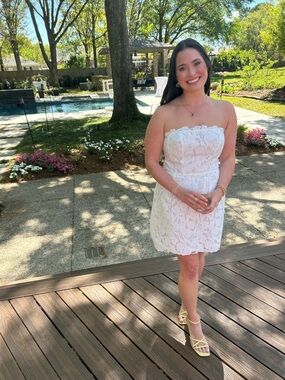 Jenny Yoo Strapless White Lace Mini Dress